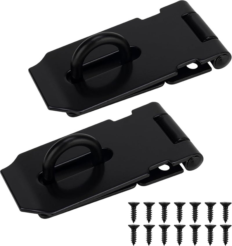 KIMIWISE 3 Inch Door Hasp Stainless Steel Hasp Latch, Heavy Duty Black Padlock for Fence Gates, Doors, and Cabinets, Brushed Surface Finish, 2 Pack - Image 1